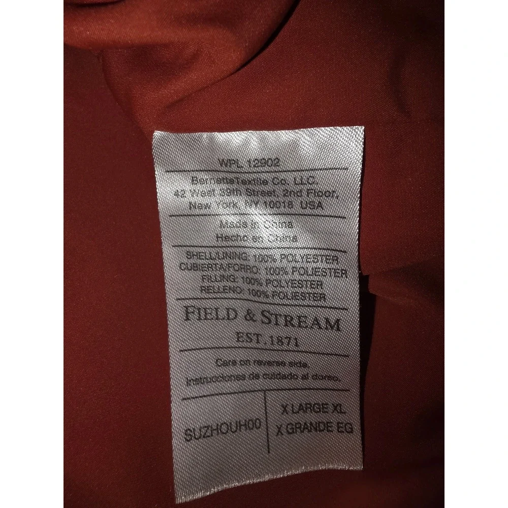 Field & Stream Mens XL Quilted Vest Rust Orange Full Zip Padded Outdoor Gilet